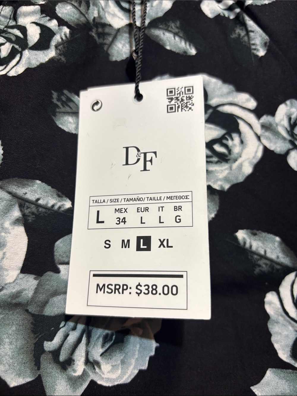 Men's Large Denim & Flower 3 Pocket Black and Blue Floral Shorts New W/ Tags - Picture 3 of 9